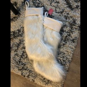 🎄Two cream faux fur stockings NWT West Elm